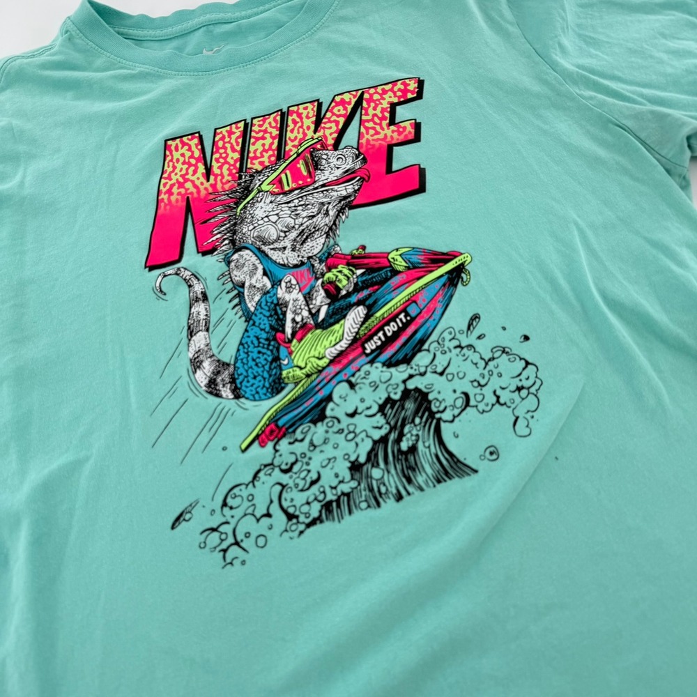 Nike Shirt Iguana Jet Ski Graphic Tee Athletic Streetwear Mens Large Teal Blue